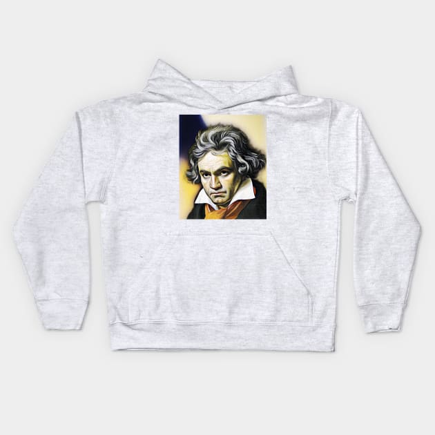 Ludwig van Beethoven Yellow Colourful Portrait | Ludwig van Beethoven Artwork 9 Kids Hoodie by JustLit